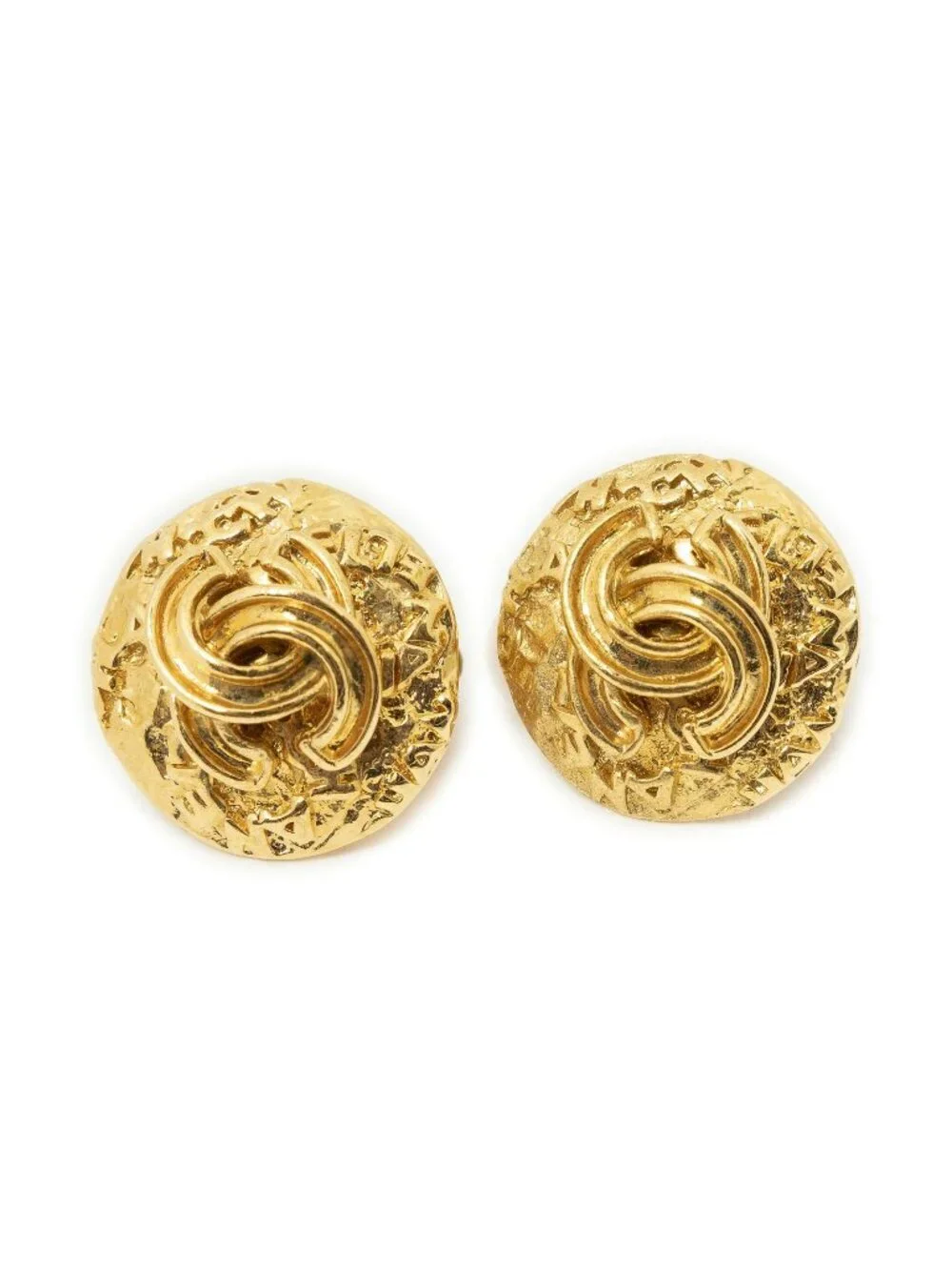 Chanel CC Logo Round Clip Type Earrings Gold Plated